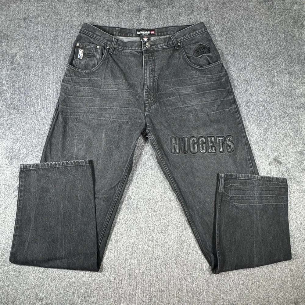 Vintage UNK‎ NBA Denver Nuggets Jeans Men's 38 Black Denim Baggy Hip Hop Pants